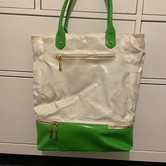 SOLD * SOLD Women’s Limited Edition Travel Tote Shiny Crème with Green Accents - Picture 5 of 16